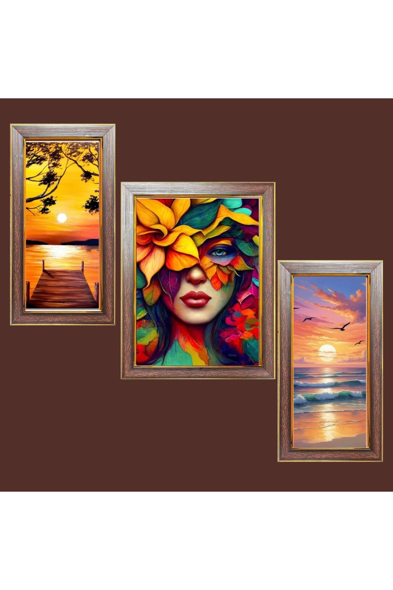 3-Pack Beautiful nature painting Photo Frames - 2 Pieces 6x13 Inch & 1 Piece 10x13 Inch - Rustic Wall Art for Home & Office Decor - Botanical Wall Hanging for Living Room, Bedroom, or W