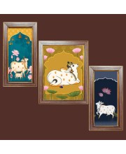 3-Pack Gomatha cow painting Photo Frames - 2 Pieces 6x13 Inch & 1 Piece 10x13 Inch - Rustic Wall Art for Home & Office Decor - Botanical Wall Hanging for Living Room, Bedroom, or Worksp
