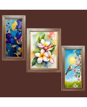 3-Pack Majestic flower painting Photo Frames - 2 Pieces 6x13 Inch & 1 Piece 10x13 Inch - Rustic Wall Art for Home & Office Decor - Botanical Wall Hanging for Living Room, Bedroom, or Wo