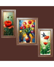 3-Pack Beautiful flower painitng Photo Frames - 2 Pieces 6x13 Inch & 1 Piece 10x13 Inch - Rustic Wall Art for Home & Office Decor - Botanical Wall Hanging for Living Room, Bedroom, or W