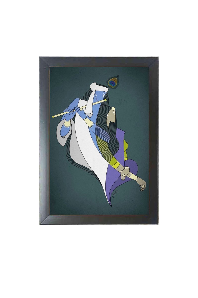 Beautiful Beautiful Radha Krishna Photo Frame - 11x15 Inch Black 1-Inch Frame with Mount Paper - Perfect for Home Decor, Living Room & Office