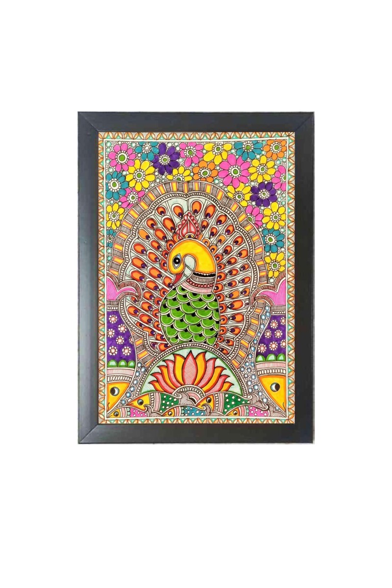 Beautiful Beautiful Madhubani Art Photo Frame - 11x15 Inch Black 1-Inch Frame with Mount Paper - Perfect for Home Decor, Living Room & Office