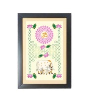 Beautiful Beautiful Cow and Lotus Pichwai Photo Frame - 11x15 Inch Black 1-Inch Frame with Mount Paper - Perfect for Home Decor, Living Room & Office