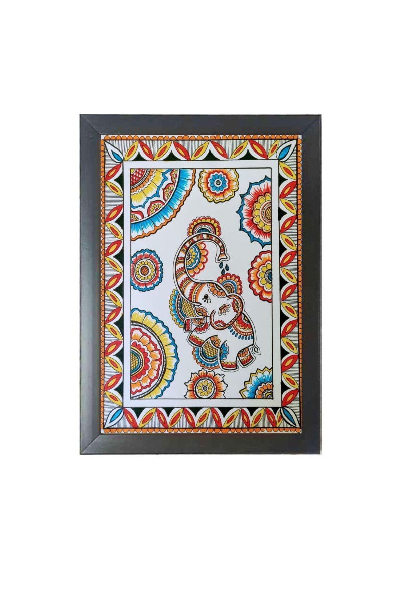 Beautiful Beautiful Madhubani Elephant Photo Frame - 11x15 Inch Black 1-Inch Frame with Mount Paper - Perfect for Home Decor, Living Room & Office