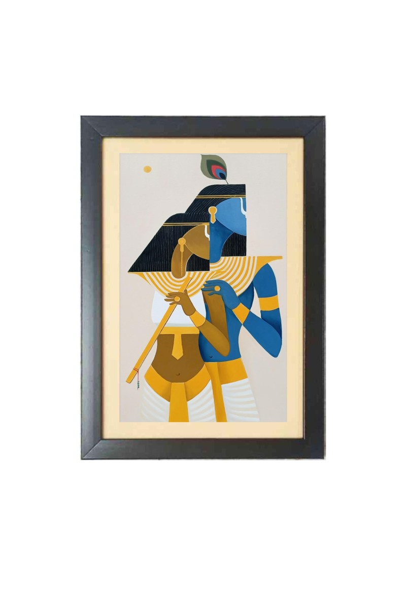 Beautiful Beautiful Radha Krishna Photo Frame - 11x15 Inch Black 1-Inch Frame with Mount Paper - Perfect for Home Decor, Living Room & Office