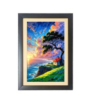 Beautiful Beautiful Sunset House with tree and lake Photo Frame - 11x15 Inch Black 1-Inch Frame with Mount Paper - Perfect for Home Decor, Living Room & Office