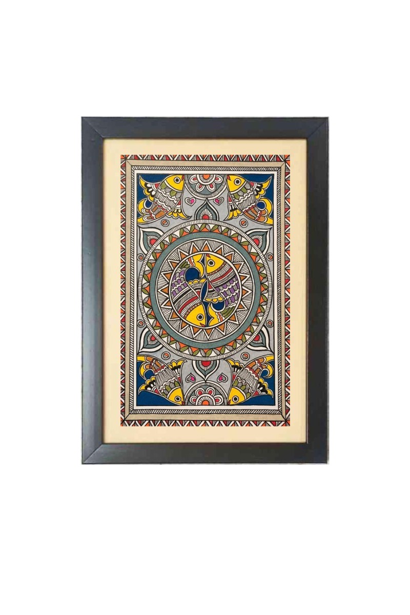 Beautiful Beautiful Madhubani Fish Photo Frame - 11x15 Inch Black 1-Inch Frame with Mount Paper - Perfect for Home Decor, Living Room & Office