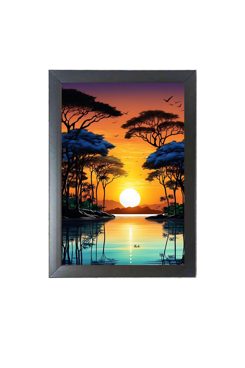 Beautiful Beautiful Sunset With Tree Photo Frame - 11x15 Inch Black 1-Inch Frame with Mount Paper - Perfect for Home Decor, Living Room & Office