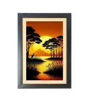 Beautiful Beautiful Sunset with Tree and bird Photo Frame - 11x15 Inch Black 1-Inch Frame with Mount Paper - Perfect for Home Decor, Living Room & Office