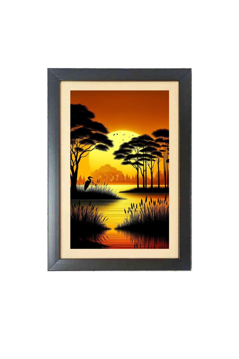 Beautiful Beautiful Sunset with Tree and bird Photo Frame - 11x15 Inch Black 1-Inch Frame with Mount Paper - Perfect for Home Decor, Living Room & Office