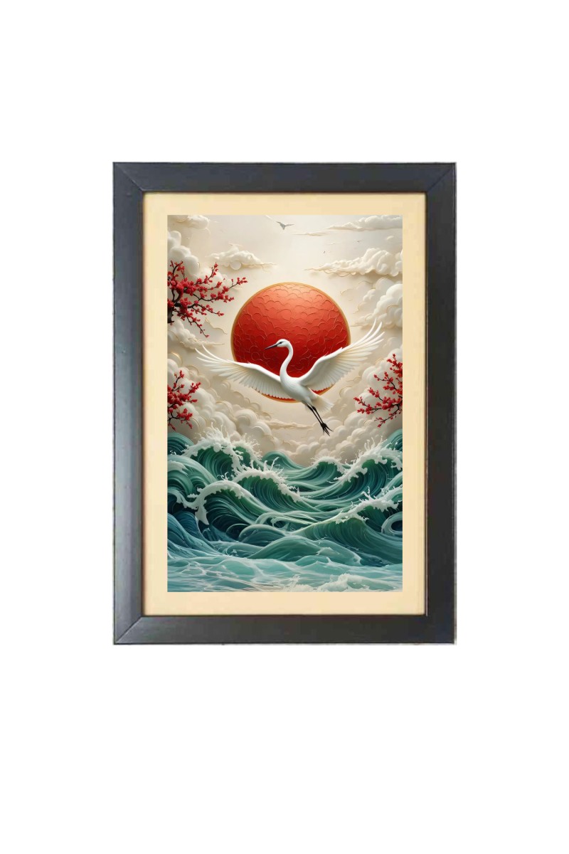 Beautiful Beautiful Japanese Crane Art Photo Frame - 11x15 Inch Black 1-Inch Frame with Mount Paper - Perfect for Home Decor, Living Room & Office