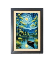 Beautiful Beautiful Sunset river and Theboat Photo Frame - 11x15 Inch Black 1-Inch Frame with Mount Paper - Perfect for Home Decor, Living Room & Office