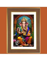 Lord Ganesha Photo Frame  10x14 Inches-Brown Wooden Frame for Home , Office & Temple Decoration and Gifting