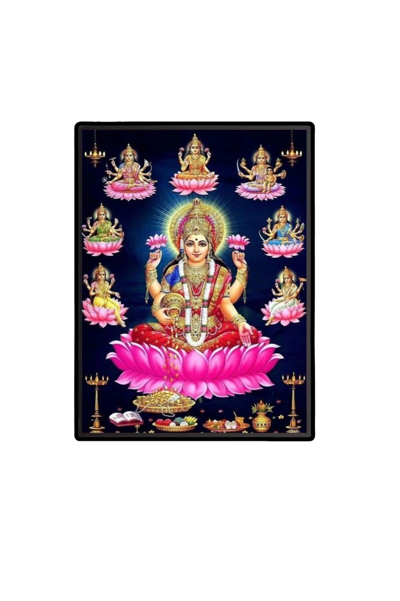AshtaMaa Lakshmi Laminated Photo  - 5x7 Inches, Divine Blessings for Home & Office and Temple Decoration