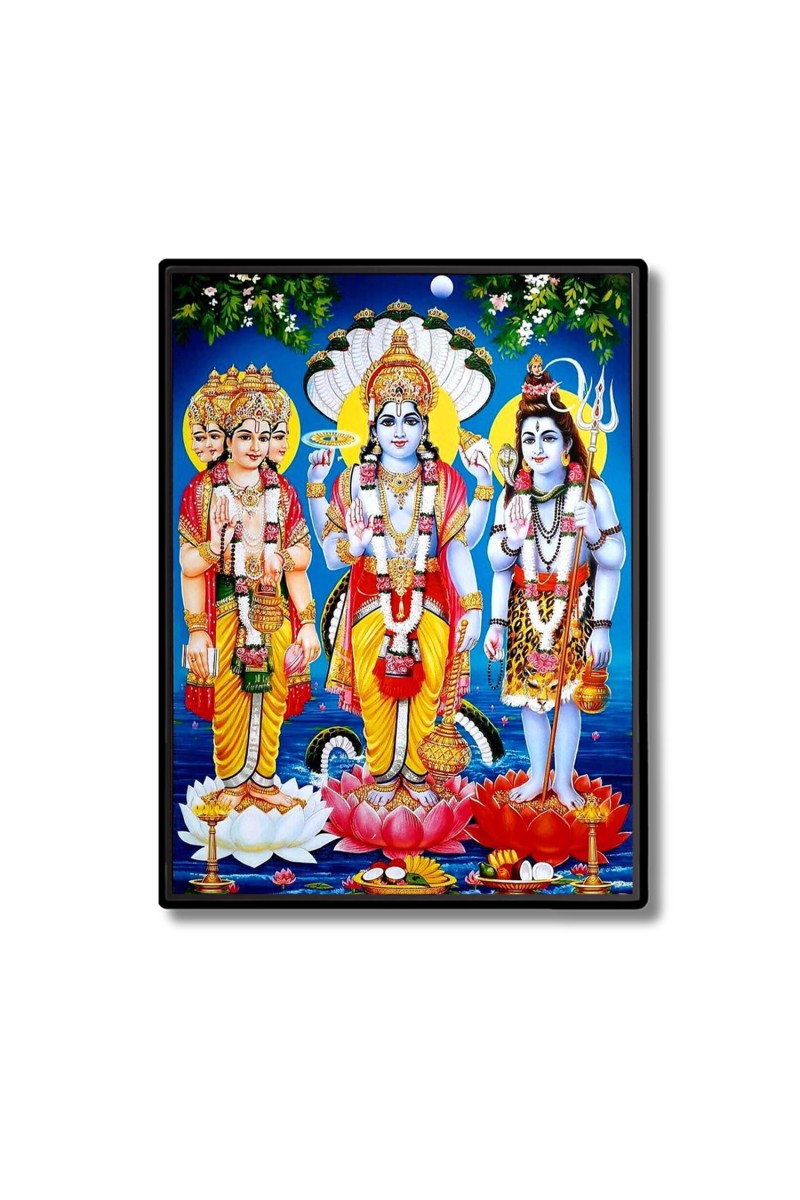 Brahma Lord Vishnu & Shiva Laminated Photo  - 5x7 Inches, Divine Blessings for Home & Office and Temple Decoration