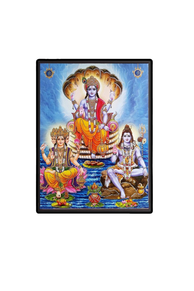 Brahma Lord Vishnu & Shiva Laminated Photo  - 5x7 Inches, Divine Blessings for Home & Office and Temple Decoration