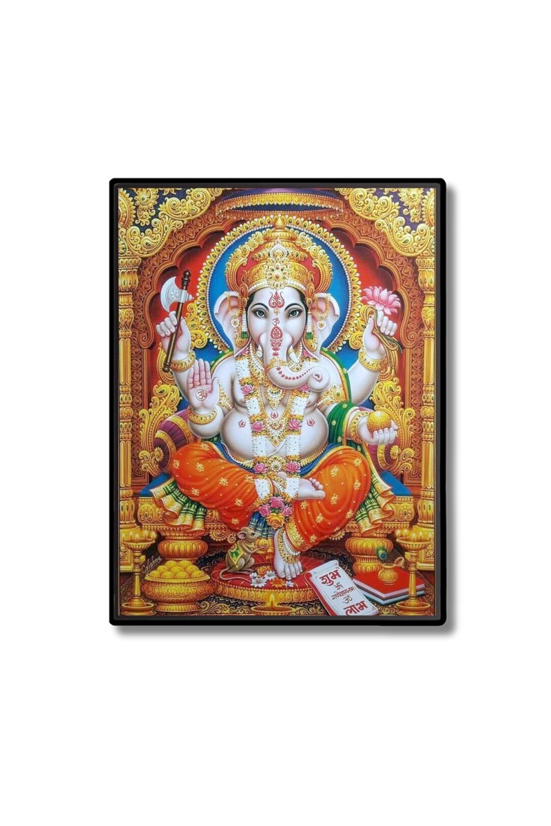 Lord Ganesh Laminated Photo  - 5x7 Inches, Divine Blessings for Home & Office and Temple Decoration
