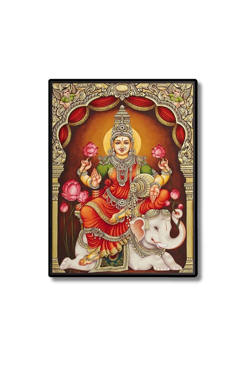 GajaMaa Lakshmi Laminated Photo  - 5x7 Inches, Divine Blessings for Home & Office and Temple Decoration