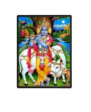 Sri Krishna Laminated Photo  - 5x7 Inches, Divine Blessings for Home & Office and Temple Decoration