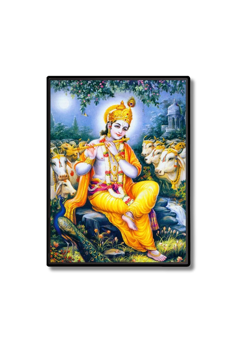 Sri Krishna Laminated Photo  - 5x7 Inches, Divine Blessings for Home & Office and Temple Decoration