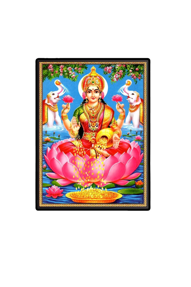 Maa Lakshmi Laminated Photo  - 5x7 Inches, Divine Blessings for Home & Office and Temple Decoration