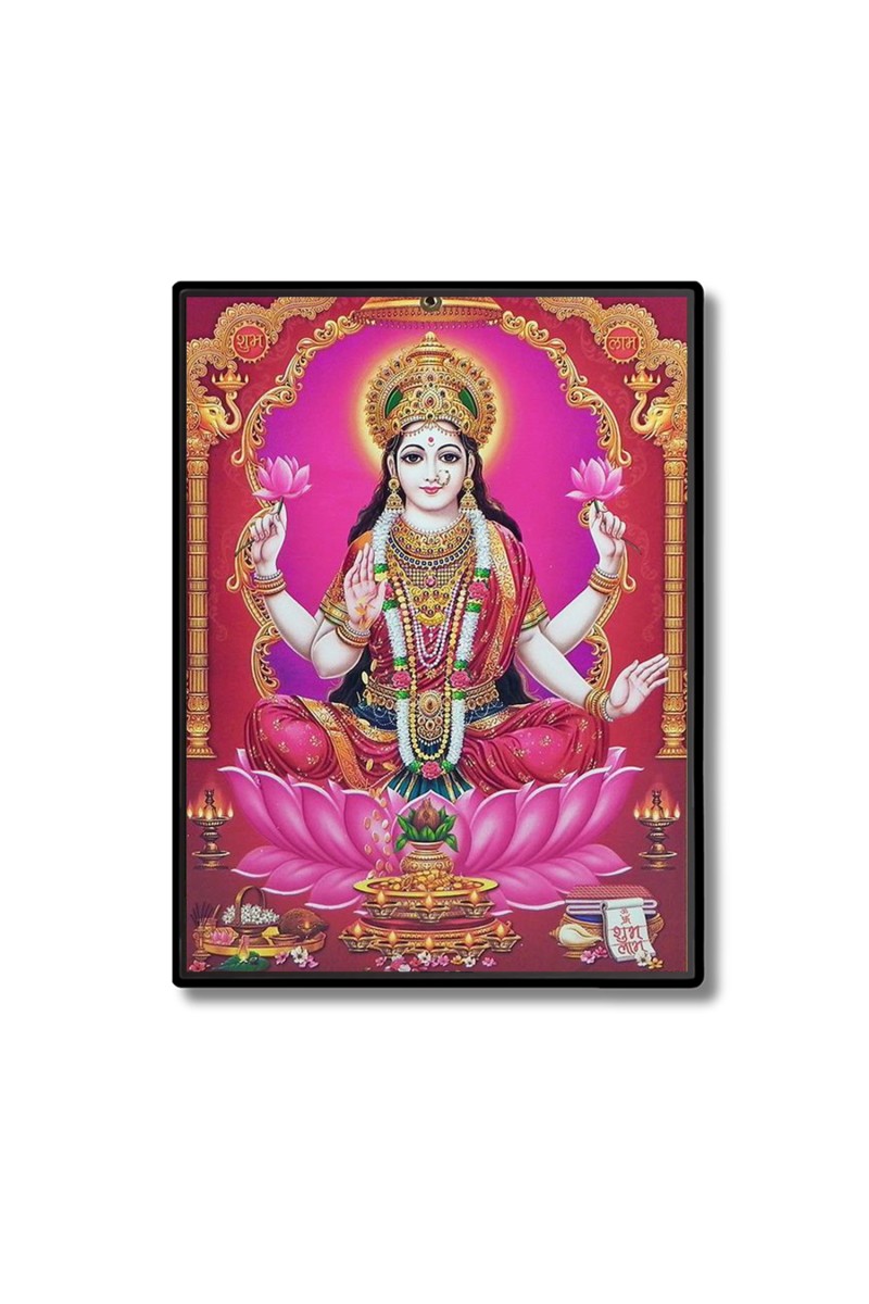 Maa Lakshmi Laminated Photo  - 5x7 Inches, Divine Blessings for Home & Office and Temple Decoration