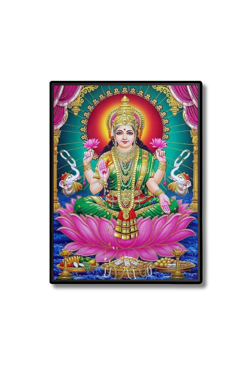 Maa Lakshmi Laminated Photo  - 5x7 Inches, Divine Blessings for Home & Office and Temple Decoration