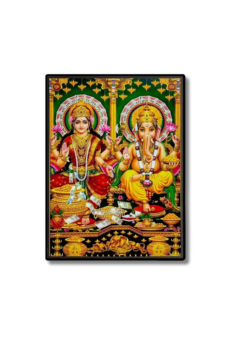 Lakshmi & Lord Ganesh Laminated Photo  - 5x7 Inches, Divine Blessings for Home & Office and Temple Decoration