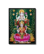 Lakshmi & Lord Ganesh Laminated Photo  - 5x7 Inches, Divine Blessings for Home & Office and Temple Decoration