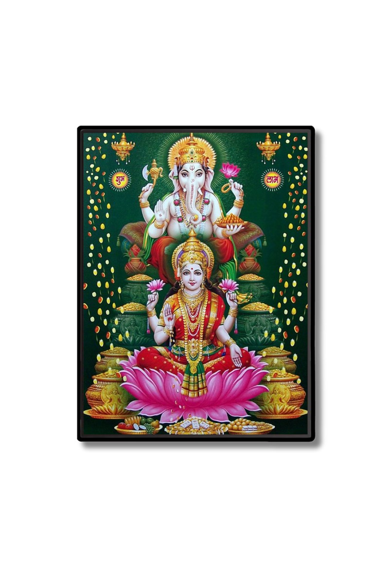 Lakshmi & Lord Ganesh Laminated Photo  - 5x7 Inches, Divine Blessings for Home & Office and Temple Decoration