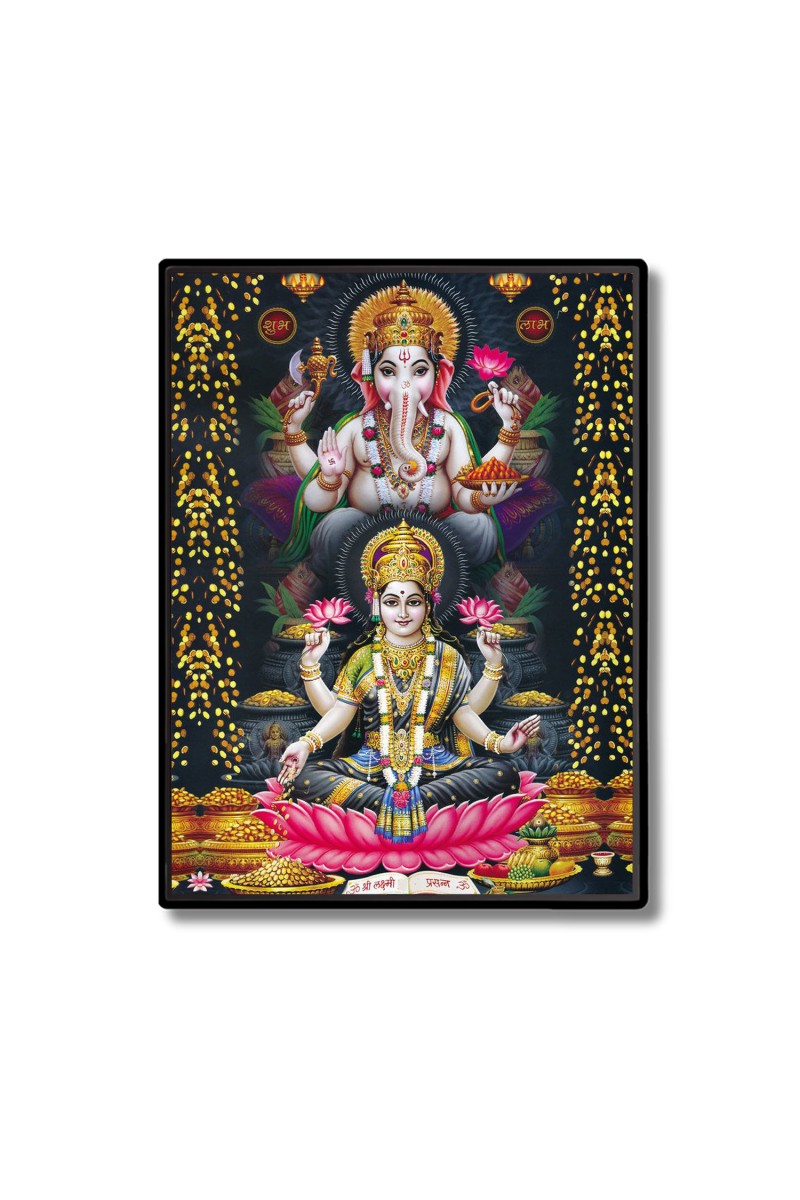 Lakshmi & Lord Ganesh Laminated Photo  - 5x7 Inches, Divine Blessings for Home & Office and Temple Decoration