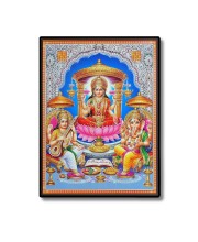 Maa Lakshmi Maa Saraswati & Lord Ganesh Laminated Photo  - 5x7 Inches, Divine Blessings for Home & Office and Temple Decoration