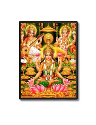 Maa Lakshmi Maa Saraswati & Lord Ganesh Laminated Photo  - 5x7 Inches, Divine Blessings for Home & Office and Temple Decoration