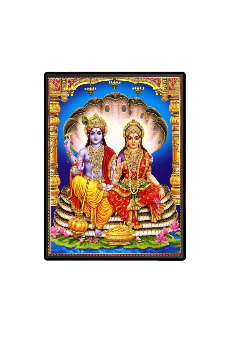 Lord Vishnu & Maa Lakshmi Laminated Photo  - 5x7 Inches, Divine Blessings for Home & Office and Temple Decoration