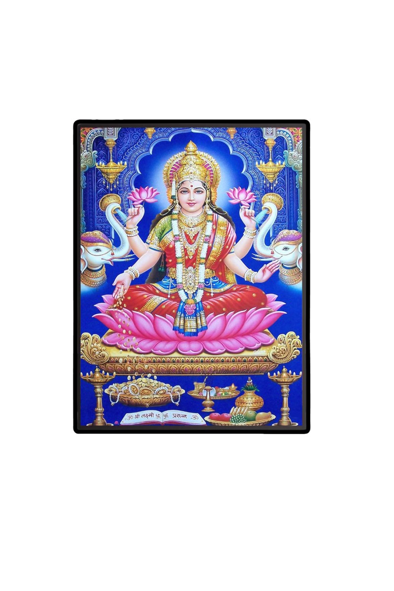 Maa Lakshmi Laminated Photo  - 5x7 Inches, Divine Blessings for Home & Office and Temple Decoration
