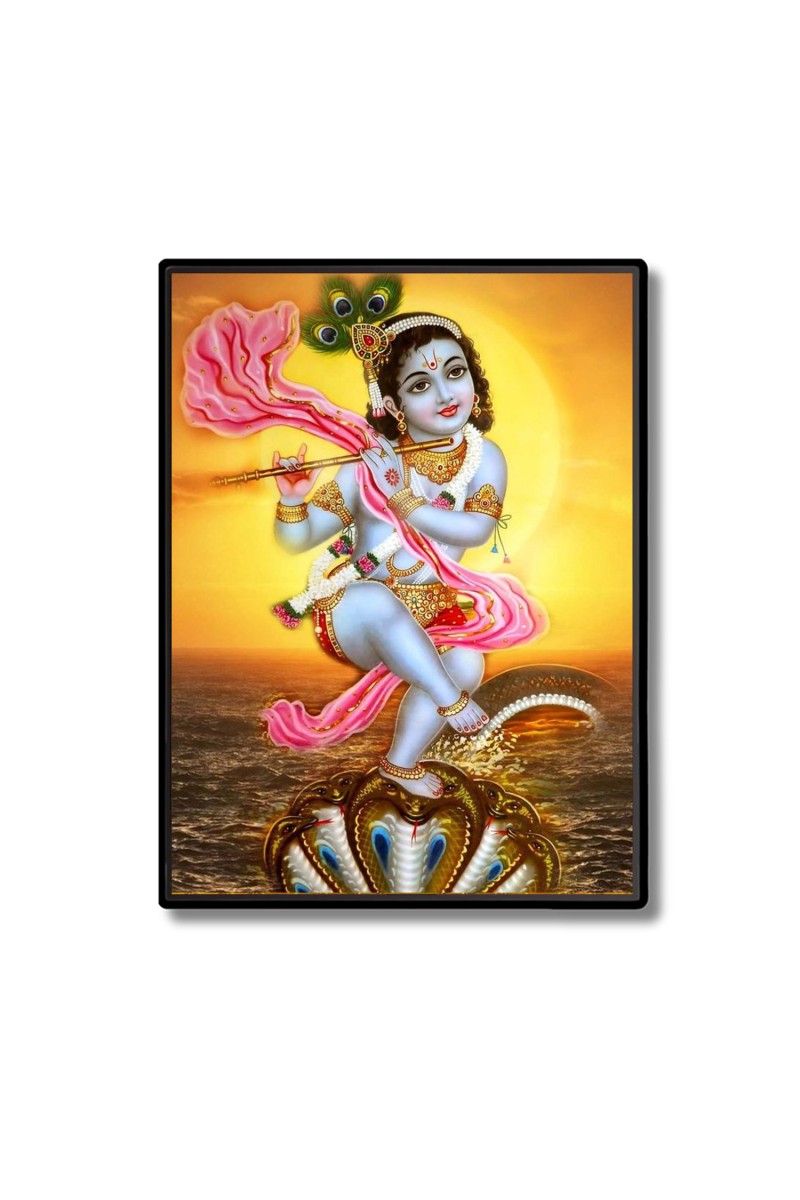 Kaaliya naag With Sri Krishna Laminated Photo  - 5x7 Inches, Divine Blessings for Home & Office and Temple Decoration