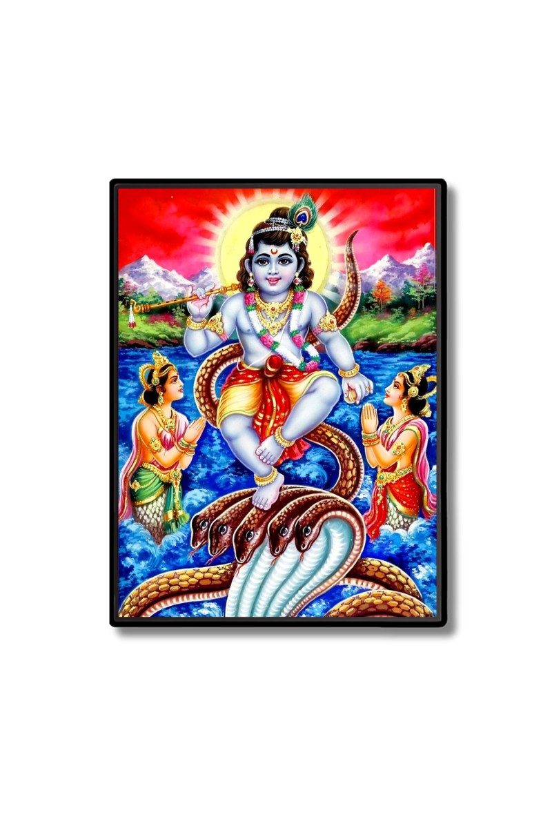 Kaaliya naag With Sri Krishna Laminated Photo  - 5x7 Inches, Divine Blessings for Home & Office and Temple Decoration