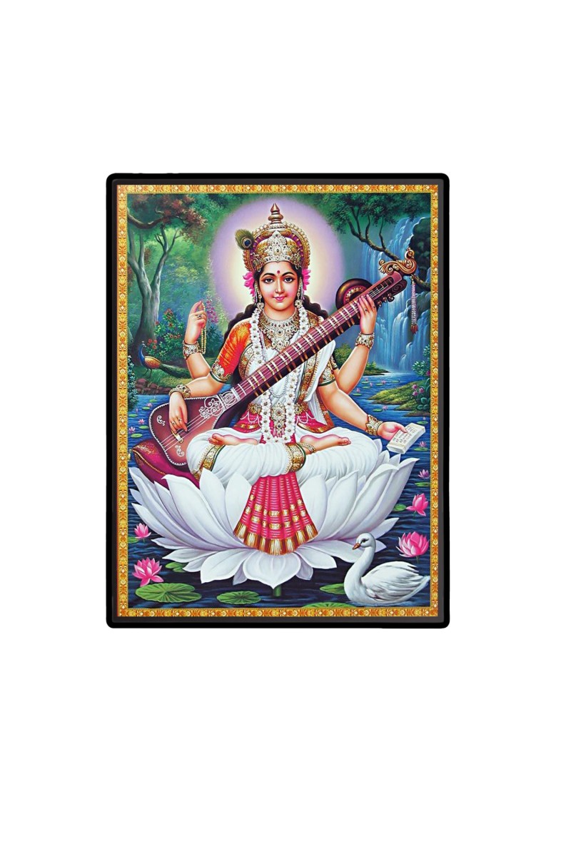 Maa Saraswati Laminated Photo  - 5x7 Inches, Divine Blessings for Home & Office and Temple Decoration