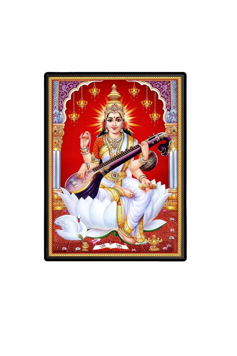 Maa Saraswati Laminated Photo  - 5x7 Inches, Divine Blessings for Home & Office and Temple Decoration