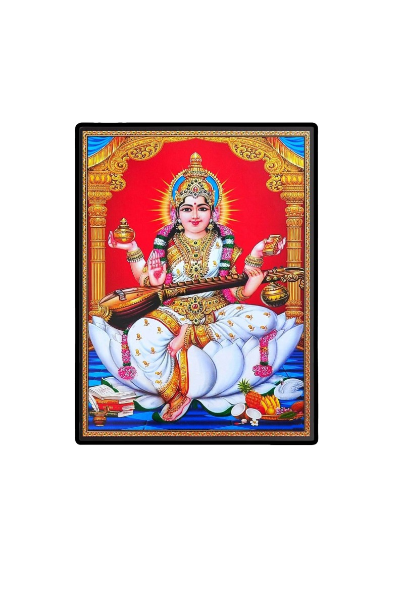 Maa Saraswati Laminated Photo  - 5x7 Inches, Divine Blessings for Home & Office and Temple Decoration