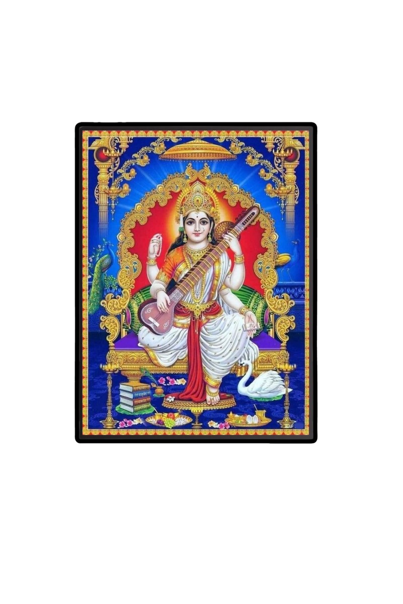 Maa Saraswati Laminated Photo  - 5x7 Inches, Divine Blessings for Home & Office and Temple Decoration