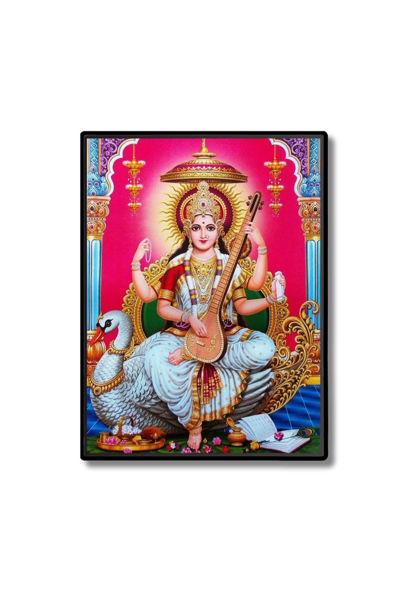 Maa Saraswati Laminated Photo  - 5x7 Inches, Divine Blessings for Home & Office and Temple Decoration