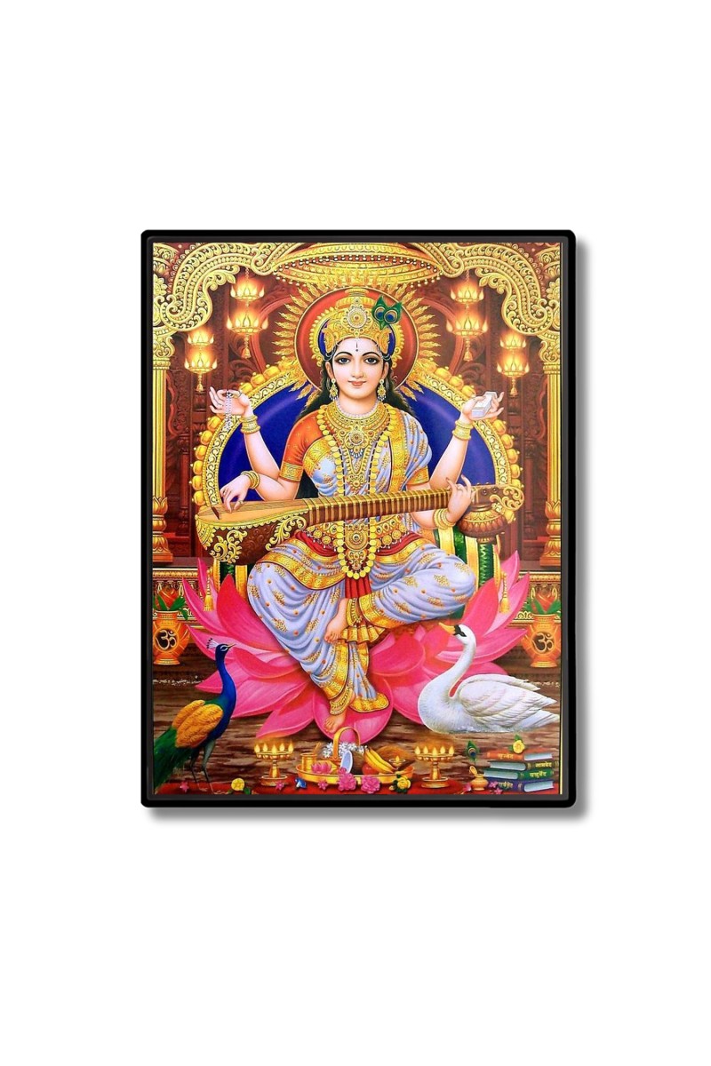 Maa Saraswati Laminated Photo  - 5x7 Inches, Divine Blessings for Home & Office and Temple Decoration