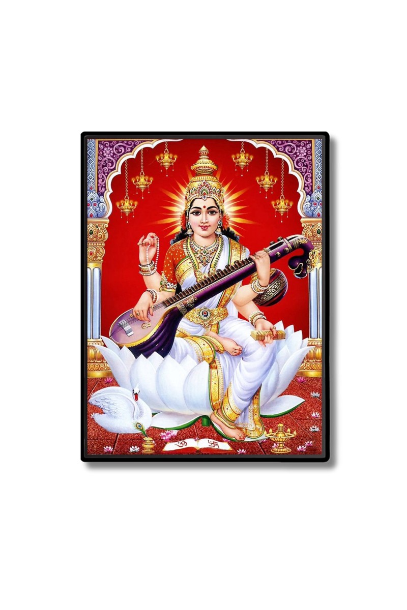 Maa Saraswati Laminated Photo  - 5x7 Inches, Divine Blessings for Home & Office and Temple Decoration