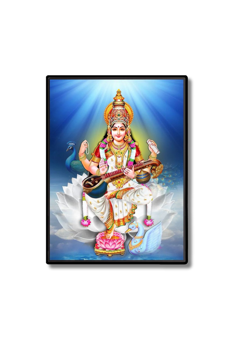 Maa Saraswati Laminated Photo  - 5x7 Inches, Divine Blessings for Home & Office and Temple Decoration