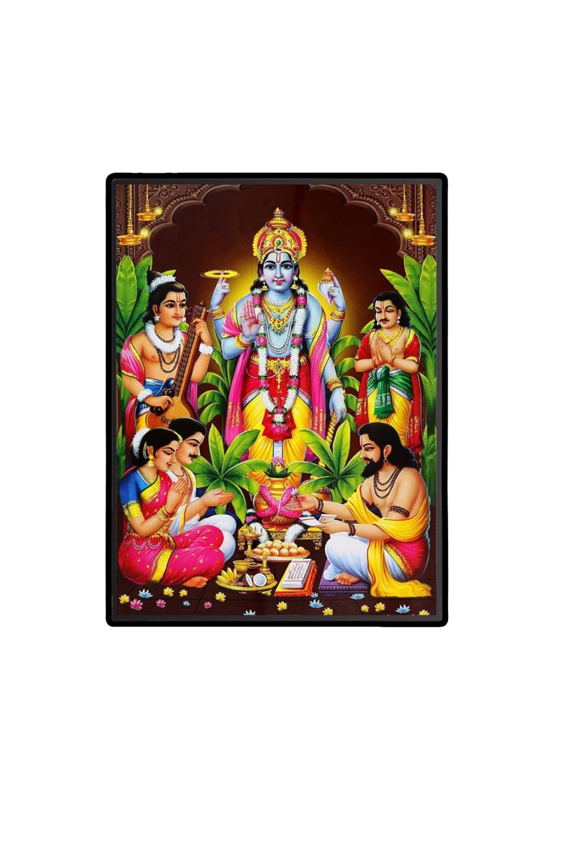 Lord Satyanarayana Laminated Photo  - 5x7 Inches, Divine Blessings for Home & Office and Temple Decoration