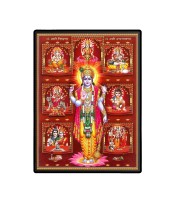 Vishnu with Krishna, Ganesha, Shiva, Sarawati,  Ram and Maa Durga Laminated Photo  - 5x7 Inches, Divine Blessings for Home & Office and Temple Decoration