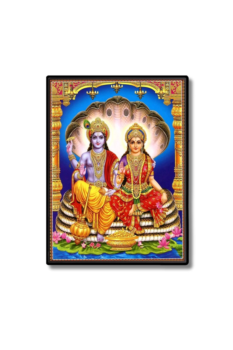 Vishnu Maa Lakshmi Laminated Photo  - 5x7 Inches, Divine Blessings for Home & Office and Temple Decoration