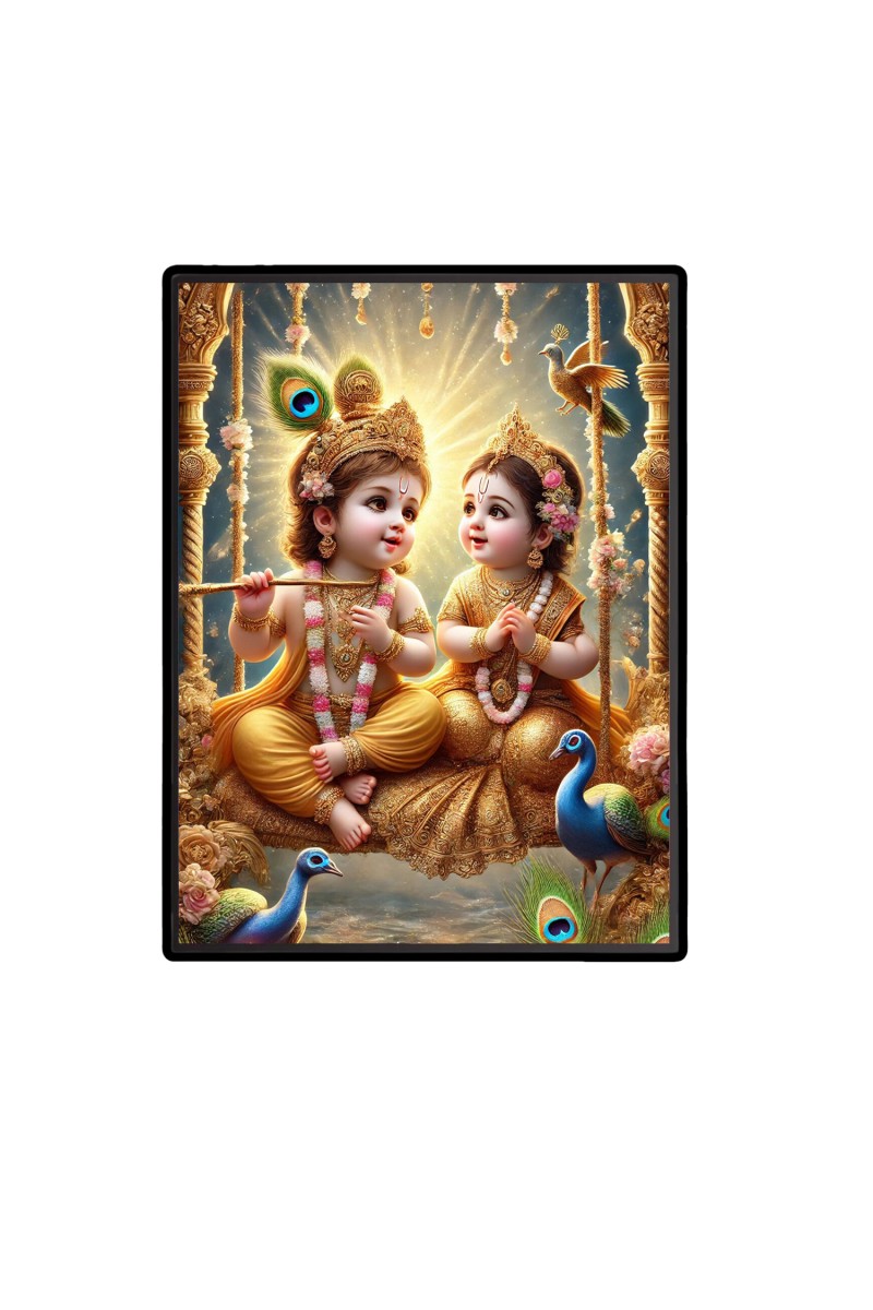 Baby Krishna Sri Radha Laminated Photo  - 5x7 Inches, Divine Blessings for Home & Office and Temple Decoration