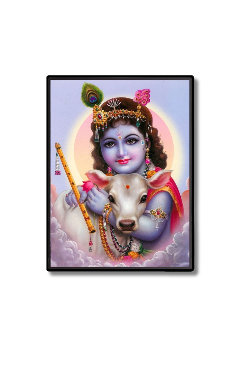 Baby Sri Krishna Laminated Photo  - 5x7 Inches, Divine Blessings for Home & Office and Temple Decoration